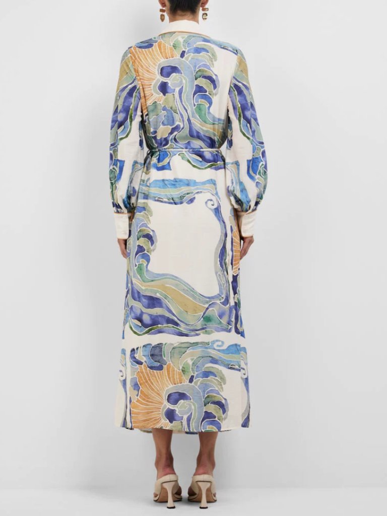 Best Sheike Wren Maxi Shirt Dress 2/6/10 Watercolor Print Vacation Cocktail — image 4 of 8